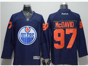 Edmonton Oilers #97 Connor McDavid Navy Blue Denim Stitched NHL Jersey