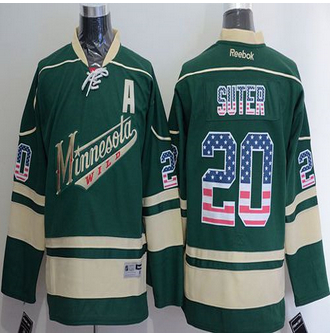 Minnesota Wild #20 Ryan Suter Green USA Flag Fashion Stitched NHL Jersey