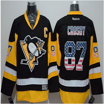 Pittsburgh Penguins #87 Sidney Crosby Black Alternate USA Flag Fashion Stitched NHL Jersey