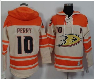 Anaheim Ducks #10 Corey Perry Cream Orange Sawyer Hooded Sweatshirt Stitched NHL Jersey