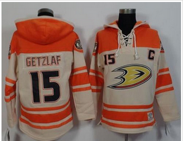 Anaheim Ducks #15 Ryan Getzlaf Cream Orange Sawyer Hooded Sweatshirt Stitched NHL Jersey