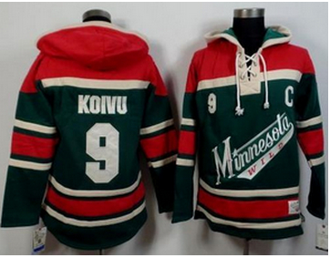 Minnesota Wild #9 Mikko Koivu Green Red Sawyer Hooded Sweatshirt Stitched NHL Jersey