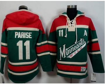 Minnesota Wild #11 Zach Parise Green Red Sawyer Hooded Sweatshirt Stitched NHL Jersey