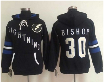 Women Tampa Bay Lightning #30 Ben Bishop Black Old Time Heidi NHL Hoodie