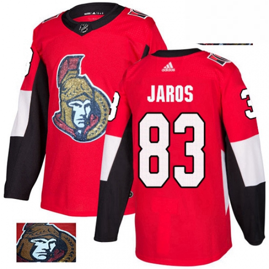 Mens Adidas Ottawa Senators 83 Christian Jaros Authentic Red Fashion Gold NHL Jersey