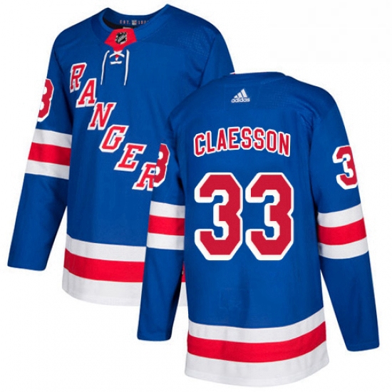 Mens Adidas New York Rangers 33 Fredrik Claesson Premier Royal Blue Home NHL Jersey