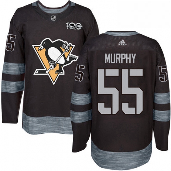 Mens Adidas Pittsburgh Penguins 55 Larry Murphy Authentic Black 1917 2017 100th Anniversary NHL Jers