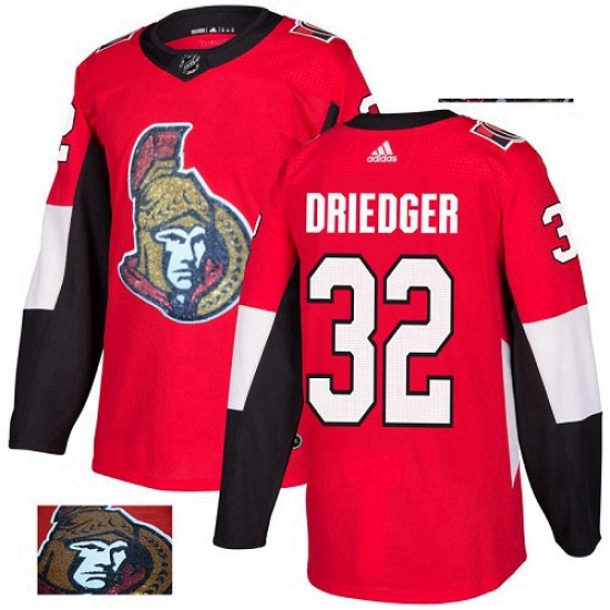 Mens Adidas Ottawa Senators 32 Chris Driedger Authentic Red Fashion Gold NHL Jersey