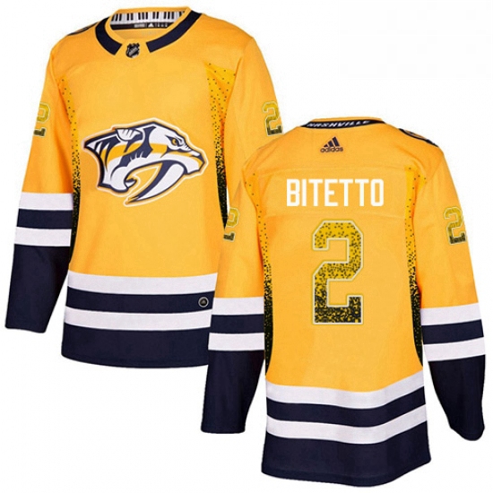 Mens Adidas Nashville Predators 2 Anthony Bitetto Authentic Gold Drift Fashion NHL Jersey