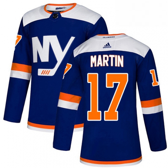 Mens Adidas New York Islanders 17 Matt Martin Premier Blue Alternate NHL Jersey