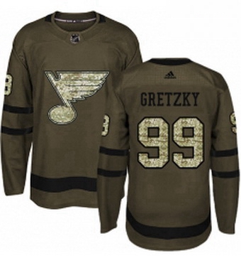 Mens Adidas St Louis Blues 99 Wayne Gretzky Authentic Green Salute to Service NHL Jersey