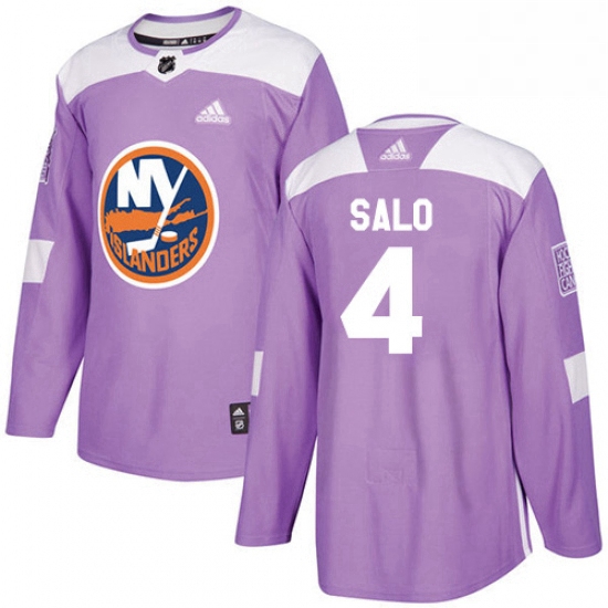 Mens Adidas New York Islanders 4 Robin Salo Authentic Purple Fights Cancer Practice NHL Jersey