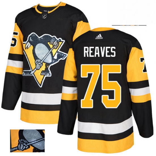 Mens Adidas Pittsburgh Penguins 75 Ryan Reaves Authentic Black Fashion Gold NHL Jersey