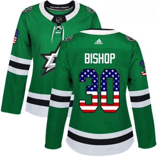 Womens Adidas Dallas Stars 30 Ben Bishop Authentic Green USA Flag Fashion NHL Jersey