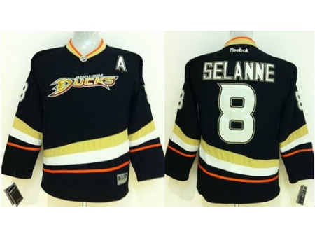 Kids Anaheim Ducks 8 Teemu Selanne Black NHL Hockey Jersey