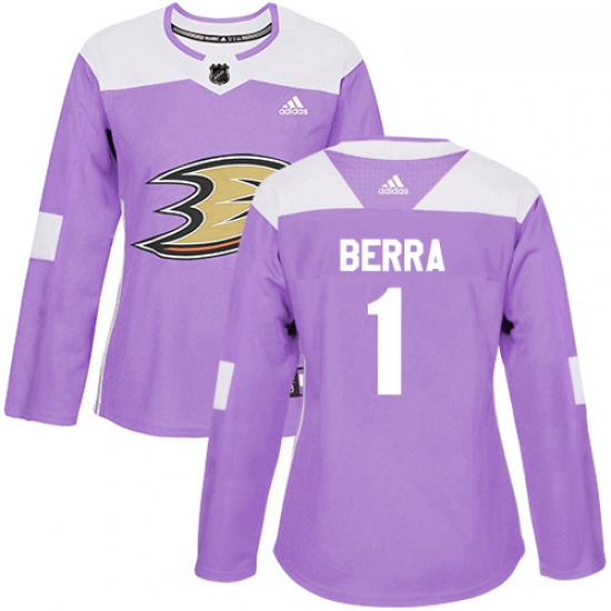 Womens Adidas Anaheim Ducks 1 Reto Berra Authentic Purple Fights Cancer Practice NHL Jersey