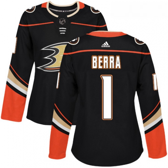 Womens Adidas Anaheim Ducks 1 Reto Berra Authentic Black Home NHL Jersey