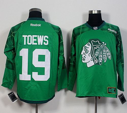 Blackhawks #19 Jonathan Toews Green St  Patricks Day New Stitched NHL Jersey