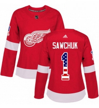 Womens Adidas Detroit Red Wings 1 Terry Sawchuk Authentic Red USA Flag Fashion NHL Jersey