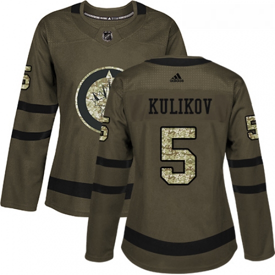 Womens Adidas Winnipeg Jets 5 Dmitry Kulikov Authentic Green Salute to Service NHL Jersey