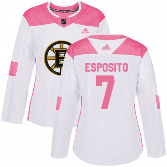 Womens Adidas Boston Bruins 7 Phil Esposito Authentic WhitePink Fashion NHL Jersey