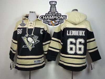 Penguins #66 Mario Lemieux Black Sawyer Hooded Sweatshirt 2016 Stanley Cup Champions Stitched Youth 