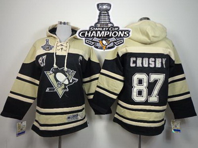 Penguins #87 Sidney Crosby Black Sawyer Hooded Sweatshirt 2016 Stanley Cup Champions Stitched Youth 