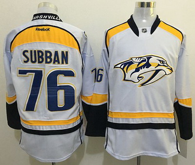 Predators #76 P K Subban White Road Stitched NHL Jersey