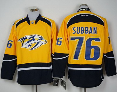 Predators #76 P K Subban Yellow Home Stitched NHL Jersey