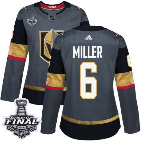 womens colin miller vegas golden knights jersey gray adidas 6 nhl home 2018 stanley cup final authen