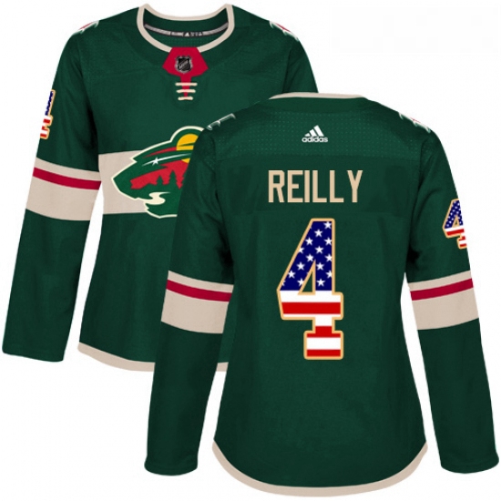 Womens Adidas Minnesota Wild 4 Mike Reilly Authentic Green USA Flag Fashion NHL Jersey