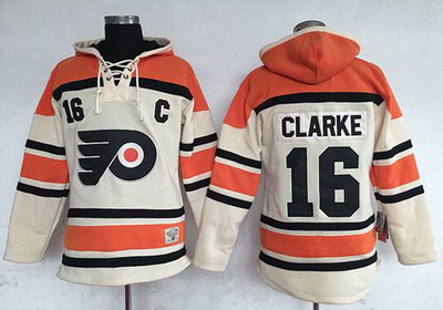 Flyers #16 Bobby Clarke Cream Sawyer Hooded Sweatshirt Stitched NHL Jersey