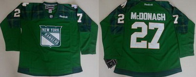 Rangers #27 Ryan McDonagh Green St  Patricks Day New Stitched NHL Jersey