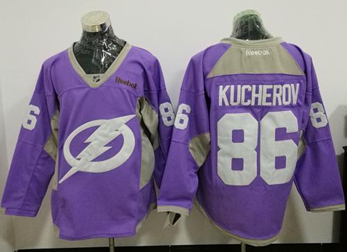 Lightning #86 Nikita Kucherov Purple Fights Cancer Practice Stitched NHL Jersey