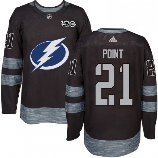 Mens Adidas Tampa Bay Lightning 21 Brayden Point Authentic Black 1917 2017 100th Anniversary NHL Jer