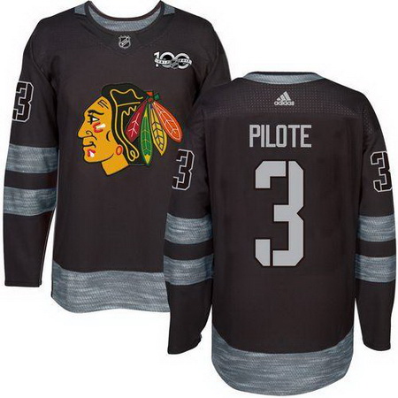 Blackhawks #3 Pierre Pilote Black 1917 2017 100th Anniversary Stitched NHL Jersey