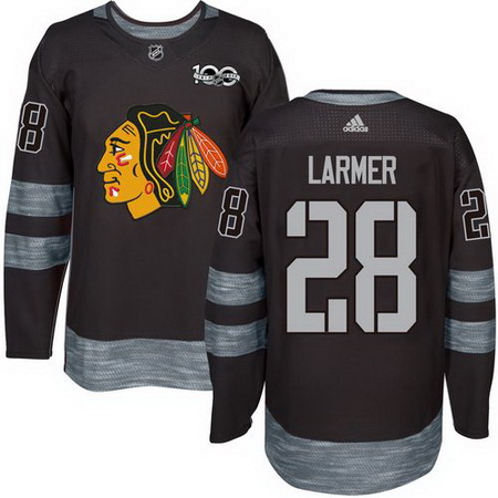 Blackhawks #28 Steve Larmer Black 1917 2017 100th Anniversary Stitched NHL Jersey