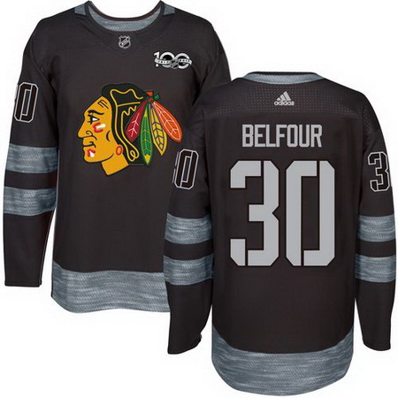 Blackhawks #30 ED Belfour Black 1917 2017 100th Anniversary Stitched NHL Jersey