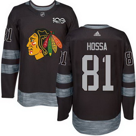 Blackhawks #81 Marian Hossa Black 1917 2017 100th Anniversary Stitched NHL Jersey