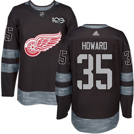 Red Wings #35 Jimmy Howard Black 1917 2017 100th Anniversary Stitched NHL Jersey