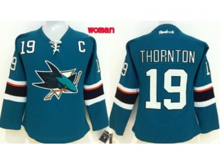 Women NHL San Jose Sharks #19 Joe Thornton blue jerseys