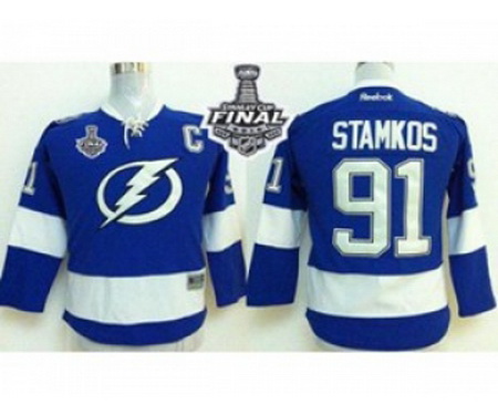 youth nhl jerseys tampa bay lightning #91 stamkos blue[2015 stanley cup][patch C]