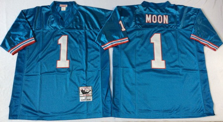 Oilers 1 Warren Moon Blue Throwback Jersey