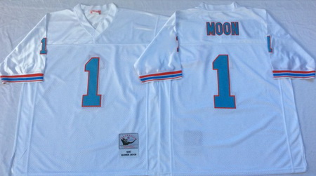 Oilers 1 Warren Moon White Throwback Jersey