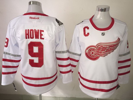 Red Wings 9 Gordie Howe White 2017 Centennial Classic Reebok Jersey