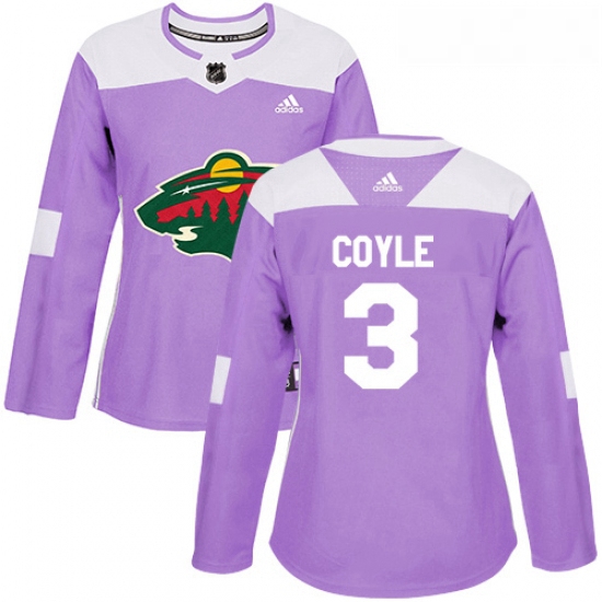 Womens Adidas Minnesota Wild 3 Charlie Coyle Authentic Purple Fights Cancer Practice NHL Jersey