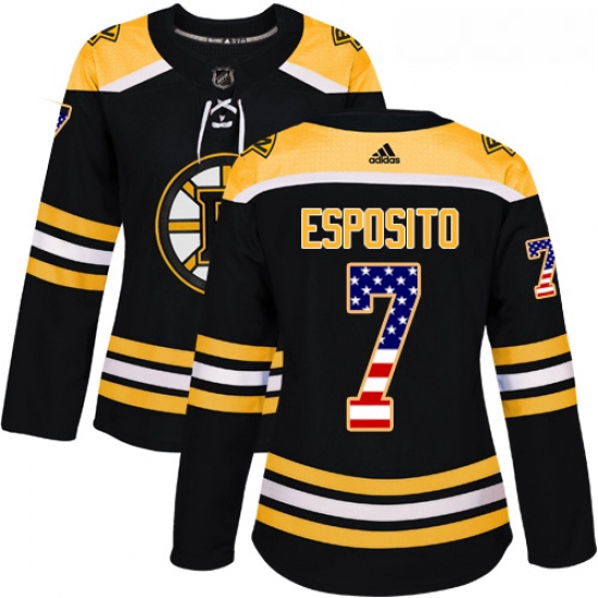 Womens Adidas Boston Bruins 7 Phil Esposito Authentic Black USA Flag Fashion NHL Jersey