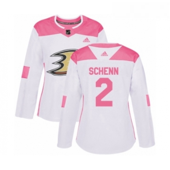 Womens Adidas Anaheim Ducks 2 Luke Schenn Authentic White Pink Fashion NHL Jersey