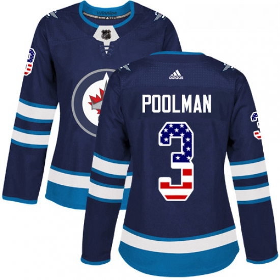 Womens Adidas Winnipeg Jets 3 Tucker Poolman Authentic Navy Blue USA Flag Fashion NHL Jersey