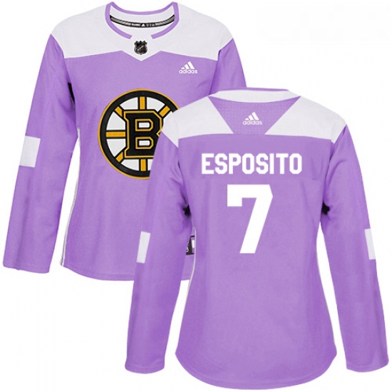 Womens Adidas Boston Bruins 7 Phil Esposito Authentic Purple Fights Cancer Practice NHL Jersey